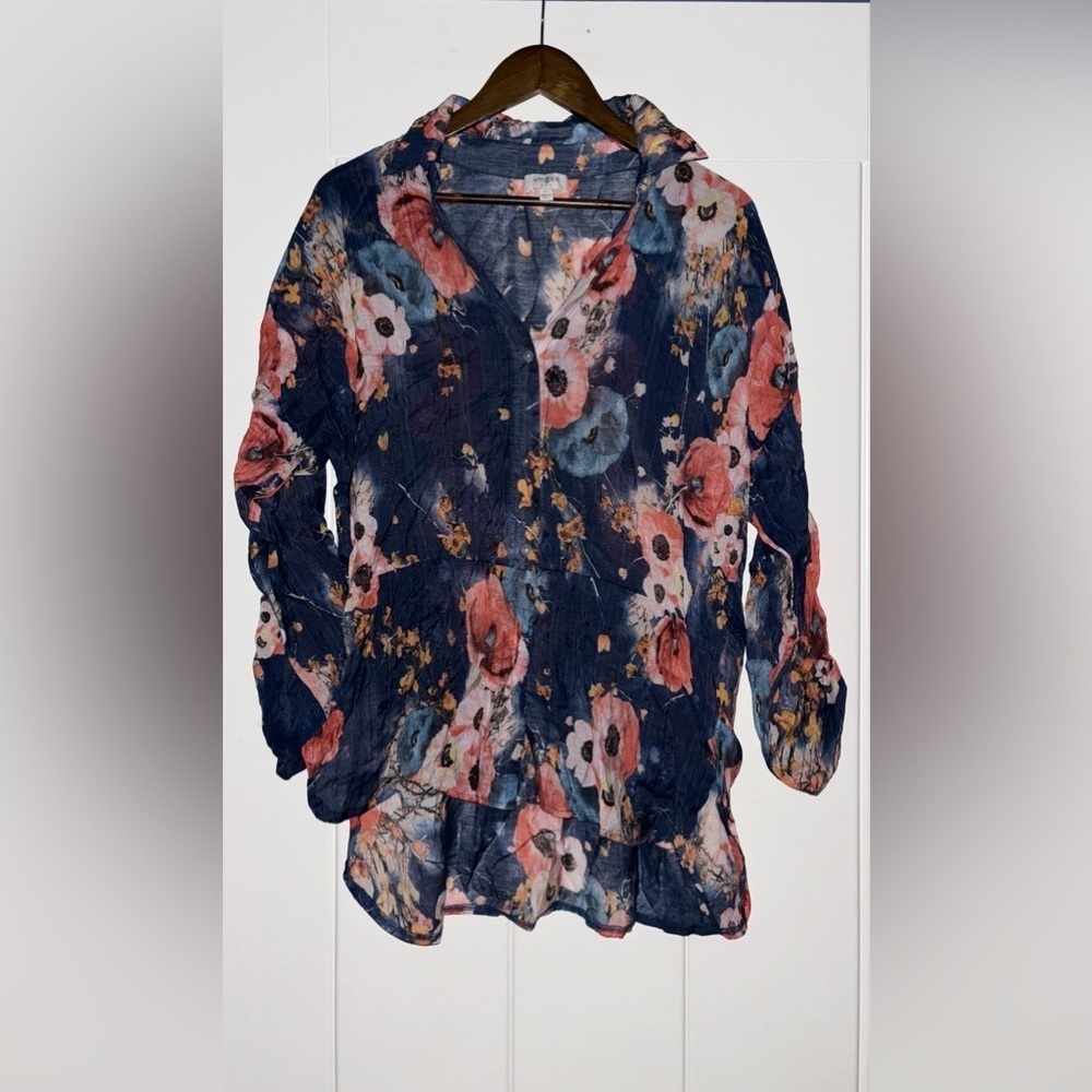 Umgee Floral Blouse‎ L Boho Ethereal Watercolor Dainty Feminine Hippie Festive